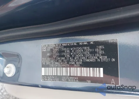 2005 Toyota Tundra Sr5 V8 z USA, uszkodzony, nr VIN 5TBET34135S484079